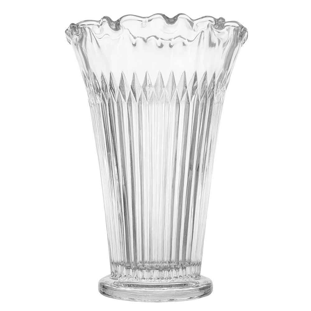 Ribbed Glass Vase with Wavy Trim